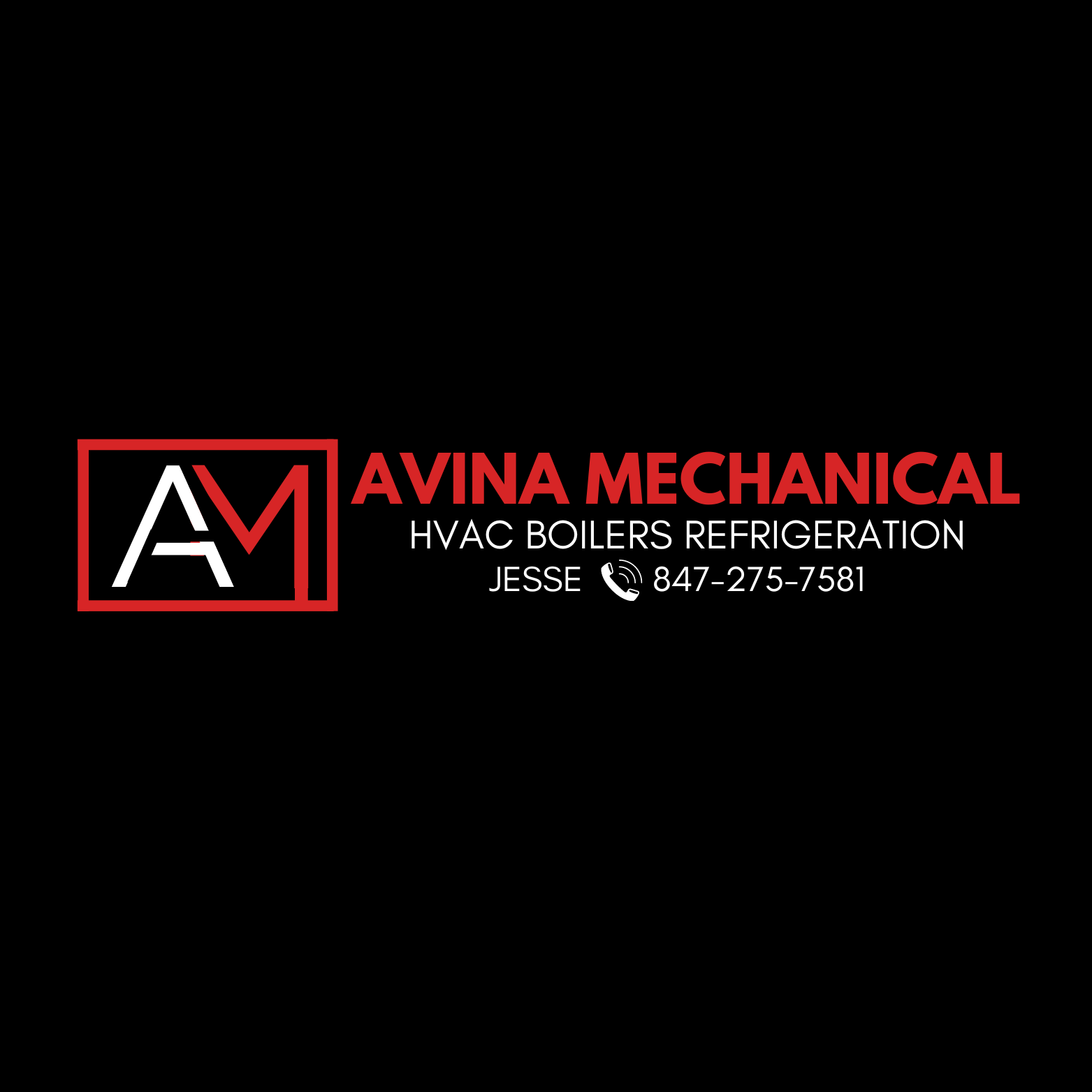 Avina Mechanical logo written in red and white, displayed on a black background.